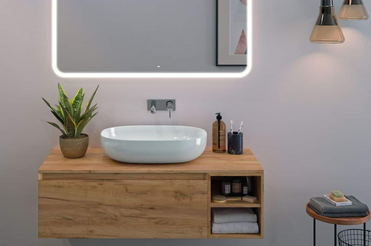 Schrank für Waschtisch in und aus Holz Holzoptik Badezimmermöbel Base